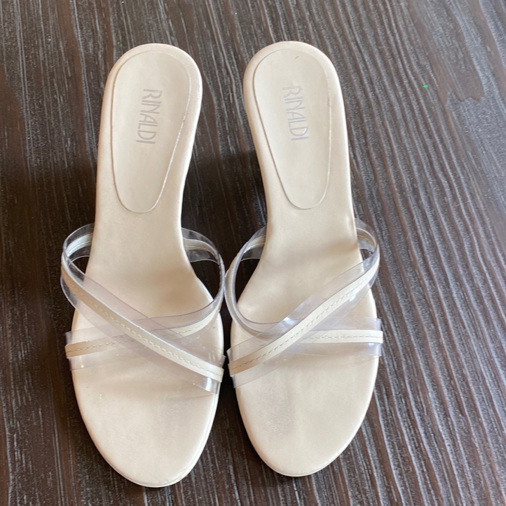 Rinaldi ladies leather upper shoes in creamy white with 3 inch wedge heels.